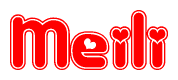 The image displays the word Meili written in a stylized red font with hearts inside the letters.