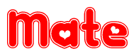 The image displays the word Mate written in a stylized red font with hearts inside the letters.