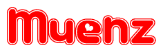 The image displays the word Muenz written in a stylized red font with hearts inside the letters.