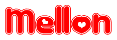 The image is a clipart featuring the word Mellon written in a stylized font with a heart shape replacing inserted into the center of each letter. The color scheme of the text and hearts is red with a light outline.