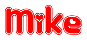 The image is a clipart featuring the word Mike written in a stylized font with a heart shape replacing inserted into the center of each letter. The color scheme of the text and hearts is red with a light outline.