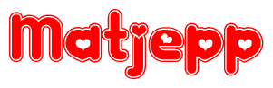 The image is a clipart featuring the word Matjepp written in a stylized font with a heart shape replacing inserted into the center of each letter. The color scheme of the text and hearts is red with a light outline.