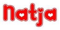 The image is a clipart featuring the word Natja written in a stylized font with a heart shape replacing inserted into the center of each letter. The color scheme of the text and hearts is red with a light outline.