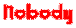 The image is a clipart featuring the word Nobody written in a stylized font with a heart shape replacing inserted into the center of each letter. The color scheme of the text and hearts is red with a light outline.