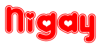 The image displays the word Nigay written in a stylized red font with hearts inside the letters.