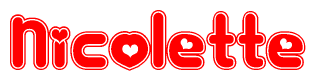 The image displays the word Nicolette written in a stylized red font with hearts inside the letters.