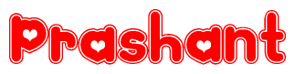The image displays the word Prashant written in a stylized red font with hearts inside the letters.