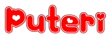 The image displays the word Puteri written in a stylized red font with hearts inside the letters.