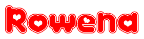The image displays the word Rowena written in a stylized red font with hearts inside the letters.