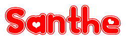 The image is a clipart featuring the word Santhe written in a stylized font with a heart shape replacing inserted into the center of each letter. The color scheme of the text and hearts is red with a light outline.