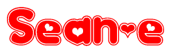 The image is a clipart featuring the word Sean-e written in a stylized font with a heart shape replacing inserted into the center of each letter. The color scheme of the text and hearts is red with a light outline.