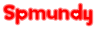 The image displays the word Spmundy written in a stylized red font with hearts inside the letters.