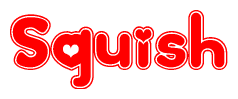 The image displays the word Squish written in a stylized red font with hearts inside the letters.