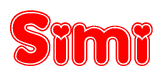 The image is a clipart featuring the word Simi written in a stylized font with a heart shape replacing inserted into the center of each letter. The color scheme of the text and hearts is red with a light outline.