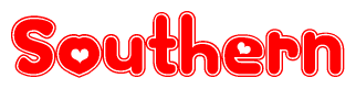 The image displays the word Southern written in a stylized red font with hearts inside the letters.