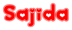 The image displays the word Sajida written in a stylized red font with hearts inside the letters.