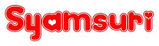 The image displays the word Syamsuri written in a stylized red font with hearts inside the letters.