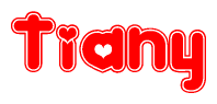 The image displays the word Tiany written in a stylized red font with hearts inside the letters.
