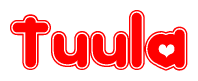 The image is a clipart featuring the word Tuula written in a stylized font with a heart shape replacing inserted into the center of each letter. The color scheme of the text and hearts is red with a light outline.