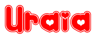 The image is a clipart featuring the word Uraia written in a stylized font with a heart shape replacing inserted into the center of each letter. The color scheme of the text and hearts is red with a light outline.