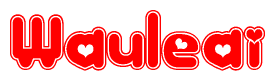 The image is a clipart featuring the word Wauleai written in a stylized font with a heart shape replacing inserted into the center of each letter. The color scheme of the text and hearts is red with a light outline.