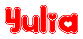 The image displays the word Yulia written in a stylized red font with hearts inside the letters.