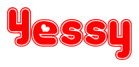 The image is a clipart featuring the word Yessy written in a stylized font with a heart shape replacing inserted into the center of each letter. The color scheme of the text and hearts is red with a light outline.
