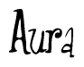 The image is a stylized text or script that reads 'Aura' in a cursive or calligraphic font.