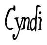 The image is a stylized text or script that reads 'Cyndi' in a cursive or calligraphic font.