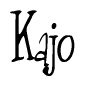The image is a stylized text or script that reads 'Kajo' in a cursive or calligraphic font.