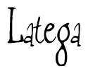 The image is of the word Latega stylized in a cursive script.