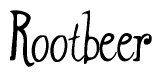 The image is of the word Rootbeer stylized in a cursive script.