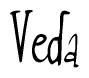 The image contains the word 'Veda' written in a cursive, stylized font.
