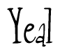 The image contains the word 'Yeal' written in a cursive, stylized font.