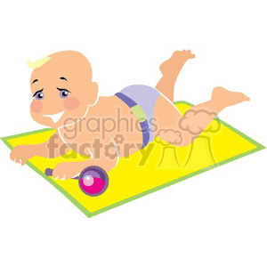 A Baby Laying on a Yellow Blanket Playing clipart.