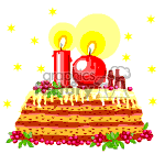 The clipart image depicts a festive birthday cake adorned with two candles and 10th written on it, suggesting a celebration of a 10th birthday. The cake has several layers, is decorated with what appears to be berries or small red flowers, and is surrounded by small stars that add to the celebratory atmosphere.