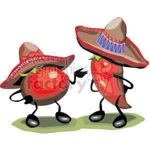 Cinco De Mayo mexican mexico sombrero sombreros tomato tomatoes chili pepper peppers chile chiles hat hats cartoon may 5th