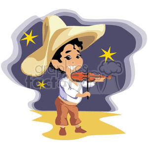 clipart - cinco de mayo boy playing violin wearing a sombrero.