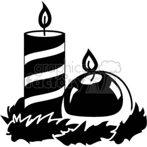 Two Black and White Candles One Tall with Stipes and One Round  clipart.
