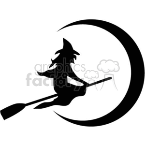 clipart - silhouette of a witch flying on her broom.