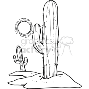 black and white cactus in the desert clipart. Commercial use image # 372072