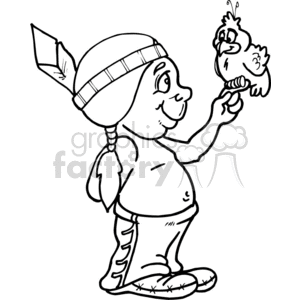 Black and White Baby Navajo Holding a Bird clipart.