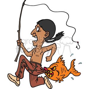 western clip art images graphics vector indian indians native+american fish fishing+pole run running bite biting Navajo funny cartoon hunting