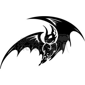 Black and white scary bat with curved wings, mid-flight clipart. Commercial use image # 372999