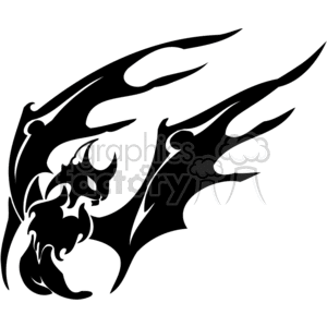 Black and white evil looking bat, mid-flight side-angled clipart. Commercial use image # 373009