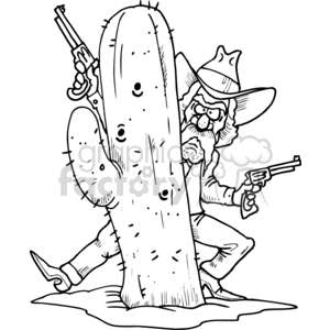 clipart - cowboy hiding behind a cactus.