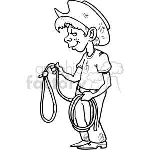 Country boy holding a lasso clipart.