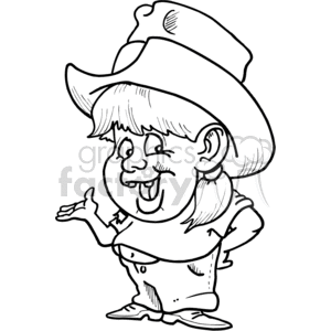 clipart - A chubby little cow girl with missing teeth and her belly hanging out wearing a cowboy hat.