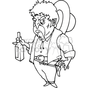 clipart - black and white drunk cowboy.