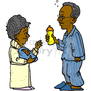 Mother and father feeding newborn baby clipart.